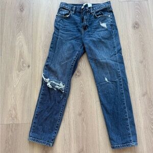 Current/Elliott Straight Leg Cropped Distressed Denim Jeans, Size 25
